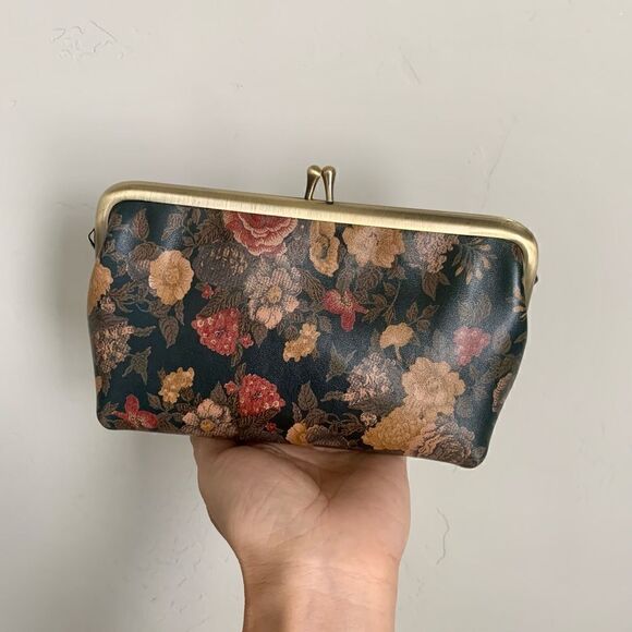 Handmade Genuine Leather Floral Print, Top Wood Handle Bag & Small Clutch Set - Picture 12 of 16